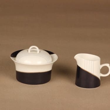 Rörstrand Lyyra sokerikko ja kermakko, valkoinen, musta, suunnittelija Tove Slotte,