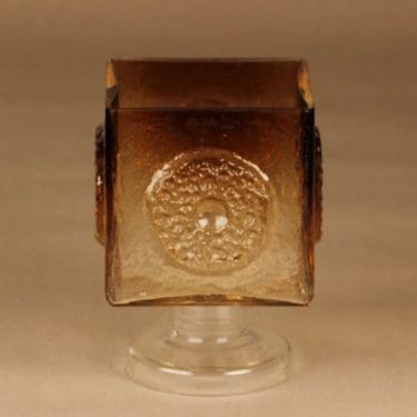 Kumela Lähde maljakko, ruskea, kirkas, suunnittelija Kaj Blomqvist,