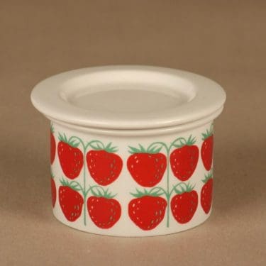 Arabia Pomona Mansikka purnukka, kannellinen, suunnittelija Raija Uosikkinen, kannellinen, serikuva, mansikka