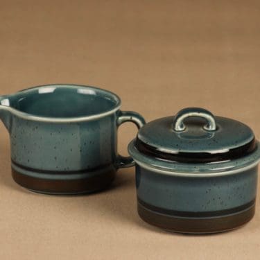 Arabia Meri sokerikko ja kermakko, turkoosi, ruskea, suunnittelija Ulla Procope,