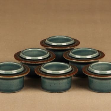 Arabia Meri munakuppi, turkoosi, ruskea, 6 kpl, suunnittelija Ulla Procope,