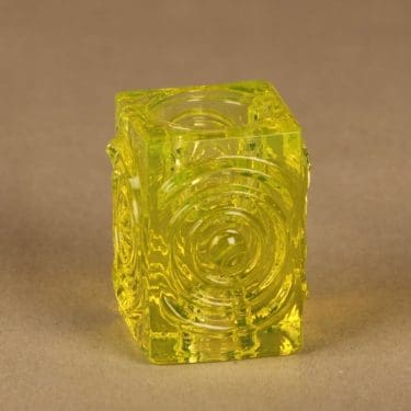 Riihimäen lasi Rengas kynttilänjalka/maljakko, keltainen, suunnittelija Tamara Aladin,