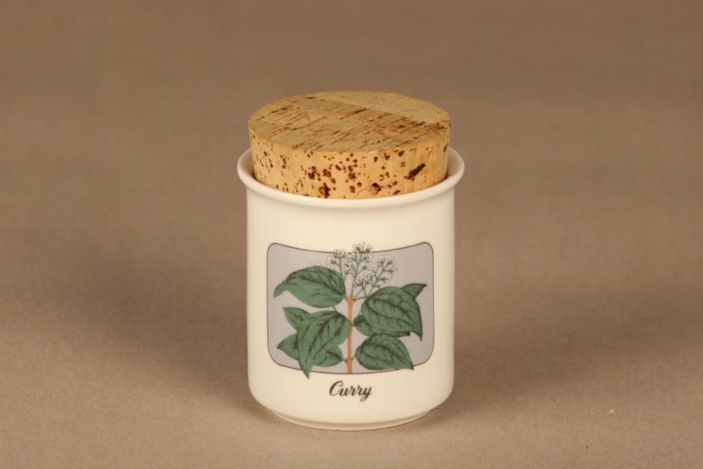 Arabia maustepurkki, Curry, suunnittelija Veikko Roininen, Curry, serikuva, mauste, Curry