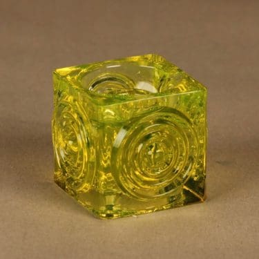 Riihimäen lasi rengas kynttilänjalka, keltainen, suunnittelija Tamara Aladin,