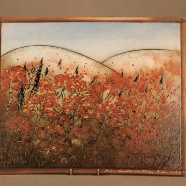 Arabia Lapin Ruska seinätaulu, uniikki, signeerattu, suunnittelija Heljä Liukko-Sundström, uniikki, signeerattu, signeerattu