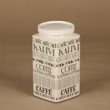Arabia Kahvi kahvipurkki, mustavalkoinen, suunnittelija Esteri Tomula,