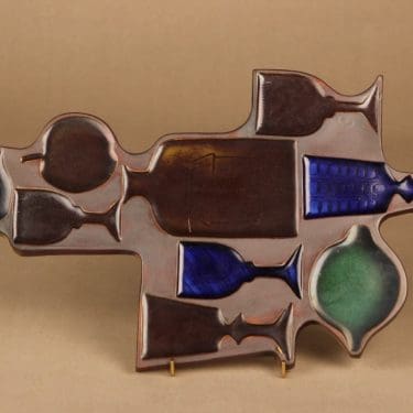 Arabia GOG seinäreliefi, käsinmaalattu, suunnittelija Gunvor Olin-Grönqvist, käsinmaalattu, signeerattu, käsinmuotoiltu