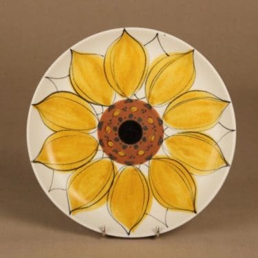 Arabia Aurinkoruusu lautanen, käsinmaalattu, suunnittelija Hilkka-Liisa Ahola, käsinmaalattu, signeerattu, auringonkukka