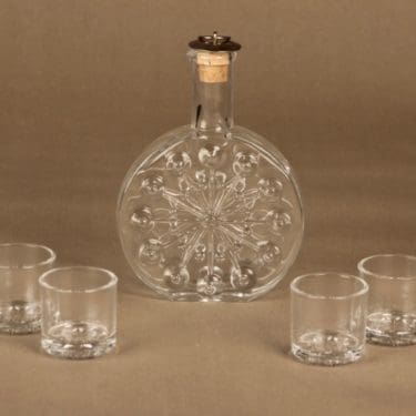 Riihimäen lasi Lumitähti karahvi ja 4 lasia, kirkas, suunnittelija Nanny Still,