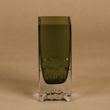 Iittala Raito maljakko, vihreä, kirkas, suunnittelija Tapio Wirkkala, signeerattu