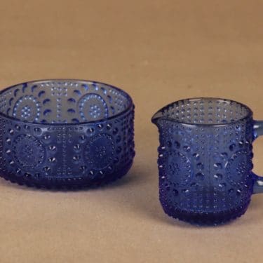 Riihimäen lasi Grapponia sokerikko ja kermakko, sininen, suunnittelija Nanny Still,