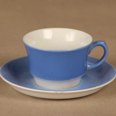 Arabia EP kahvikuppi ja lautanen, sininen, suunnittelija Greta-Lisa Jäderholm-Snellman,