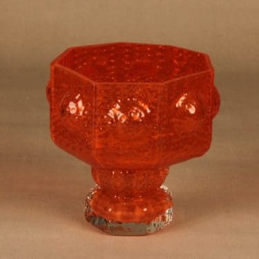 Riihimäen lasi Fantasma maljakko, oranssi, suunnittelija Nanny Still, suuri, retro