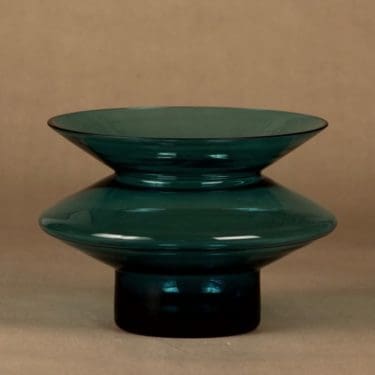 Riihimäen lasi Hyrrä maljakko, turkoosi, suunnittelija Helena Tynell