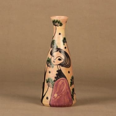 Kupittaan savi maljakko, käsinmaalattu, suunnittelija Laila Zink, käsinmaalattu, signeerattu