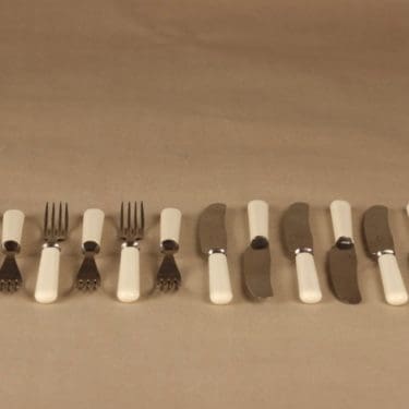 Sorsakoski veitset ja haarukat, valkoinen, teräs, 12 kpl, suunnittelija ,