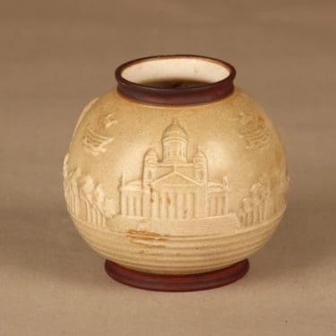 Arabia Helsinki maljakko, ruskea, suunnittelija Aarre Aaltonen, Helsinki-aihe