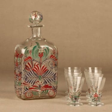 Iittala karahvi ja lasit (8), käsinmaalattu, 1+8 kpl, suunnittelija , käsinmaalattu, signeerattu