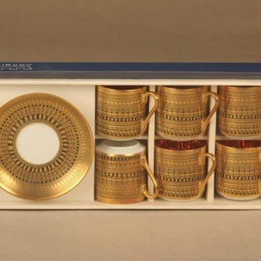 Arabia Isolde espressokuppi, musta, kulta, 6 kpl, suunnittelija Esteri Tomula,