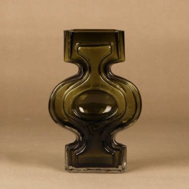 Riihimäen lasi Emma maljakko, oliivinvihreä, suunnittelija Helena Tynell,