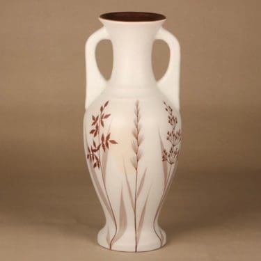 Kupittaan savi maljakko, käsinmaalattu, suunnittelija Raili Suvanto, käsinmaalattu, signeerattu