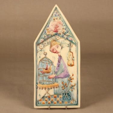 Kupittaan savi seinälaatta, käsinmaalattu, suunnittelija Laila Zink, käsinmaalattu, signeerattu