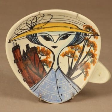 Kupittaan savi kulho, käsinmaalattu, suunnittelija Laila Zink, käsinmaalattu, signeerattu