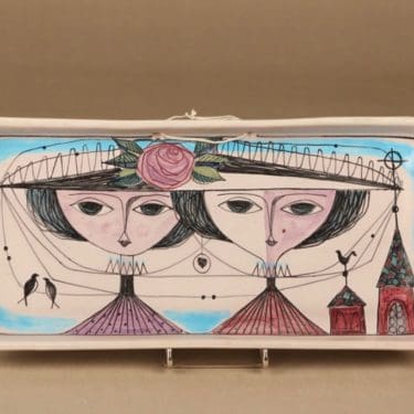 Kupittaan savi seinätaulu, käsinmaalattu, suunnittelija Laila Zink, käsinmaalattu, signeerattu kuva 2