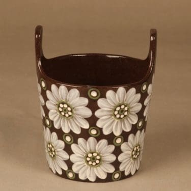 Kupittaan savi maljakko, käsinmaalattu, suunnittelija Raili Suvanto, käsinmaalattu, signeerattu