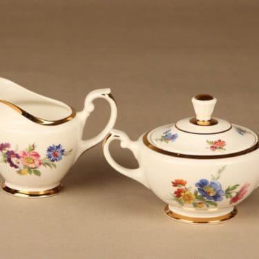 Arabia Kulta-aika sokerikko ja kermakko, monivärinen, suunnittelija tuntematon, serikuva, kukka