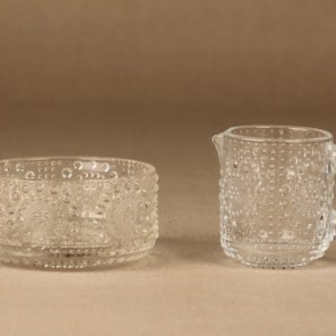 Riihimäen lasi Grapponia sokerikko ja kermakko, kirkas, suunnittelija Nanny Still,