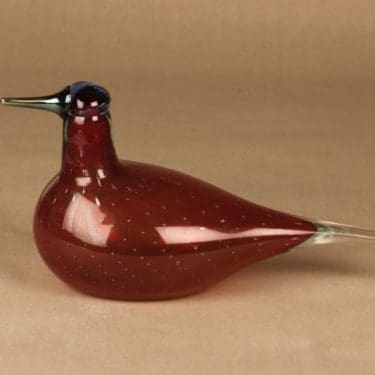 Nuutajärvi lintu , punaruskea, piikkirakot, vaaleansininen pää, lysteri nokka, suunnittelija Oiva Toikka, punaruskea, piikkirakot, vaaleansininen pää, lysteri nokka, signeerattu