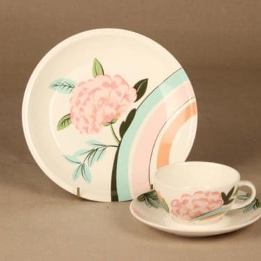 Arabia China tea teekuppi ja lautaset, monivärinen, suunnittelija Dorrit von Fieandt, serikuva, kukka