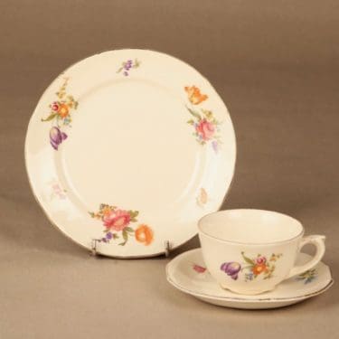 Arabia Kesäkukka kahvikuppi ja lautaset(2),, suunnittelija , , siirtokuva