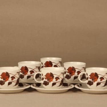 Arabia Cafe kahvikuppi, ruskea, 6 kpl, suunnittelija Gunvor Olin-Grönqvist,