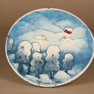 Arabia HLS seinätaulu, Lumileikkejä, suunnittelija Heljä Liukko-Sundström, Lumileikkejä, pupu, talvi, serikuva