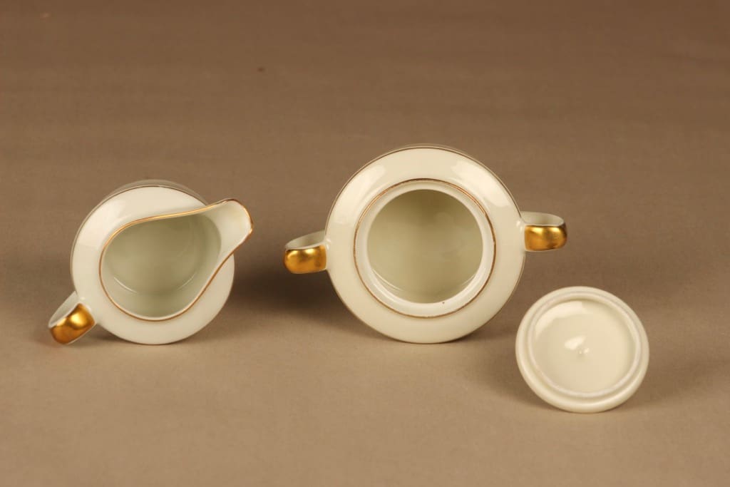 Arabia Vappu sokerikko ja kermakko, valkoinen, kulta, suunnittelija Greta-Lisa Jäderholm-Snellman, kuva 2