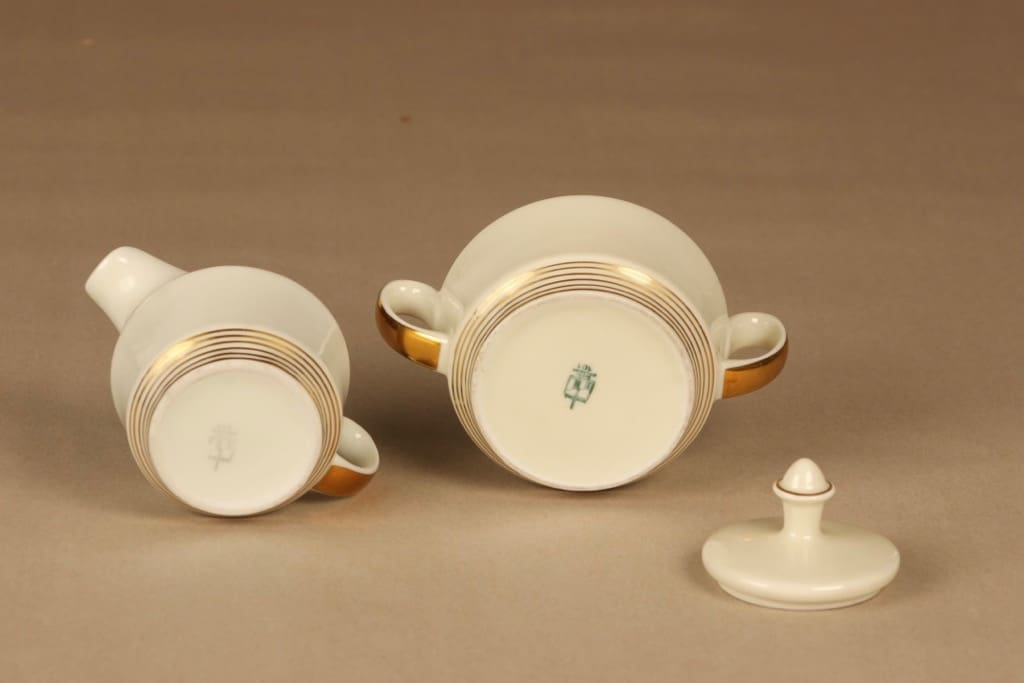 Arabia Vappu sokerikko ja kermakko, valkoinen, kulta, suunnittelija Greta-Lisa Jäderholm-Snellman, kuva 3