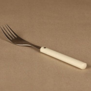 Hackman Hackminna haarukka, valkoinen, teräs, suunnittelija Ahti Majuri,