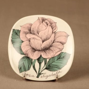 Arabia Rosa seinälautanen, vaaleanpunainen kerrottu ruusu, suunnittelija Esteri Tomula, vaaleanpunainen kerrottu ruusu, vaaleanpunainen kerrottu ruusu