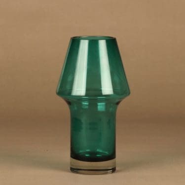 Riihimäen lasi Stromboli maljakko, turkoosinvihreä, suunnittelija Aimo Okkolin,
