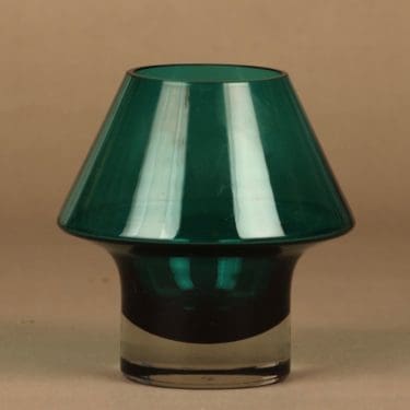 Riihimäen lasi Stromboli maljakko, turkoosinvihreä, suunnittelija Aimo Okkolin,