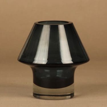 Riihimäen lasi Stromboli maljakko, siniharmaa, suunnittelija Aimo Okkolin,