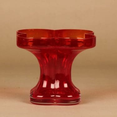 Riihimäen lasi Onnenlehti maljakko, punainen, suunnittelija Helena Tynell,