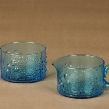 Nuutajärvi Flora sokerikko ja kermakko, turkoosi, suunnittelija Oiva Toikka,