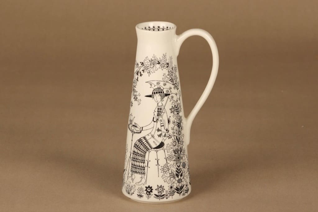 Arabia Emilia maljakko, mustavalkoinen, suunnittelija Raija Uosikkinen, kuparipainokoriste