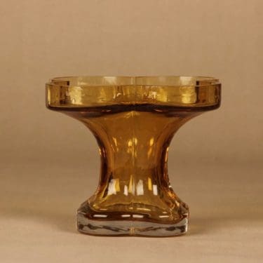 Riihimäen lasi Onnenlehti maljakko, amber, suunnittelija Helena Tynell,