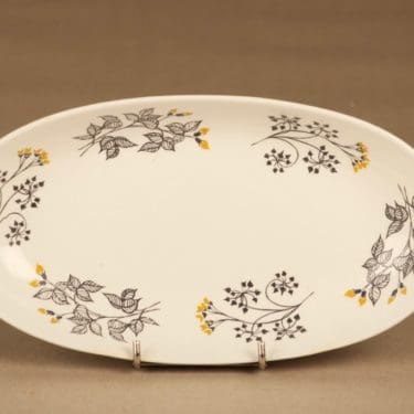 Arabia Hilkka tarjoilukulho, musta, keltainen, suunnittelija Esteri Tomula, kukka