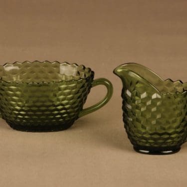 Riihimäen lasi sokerikko ja kermakko, vihreä suunnittelija tuntematon