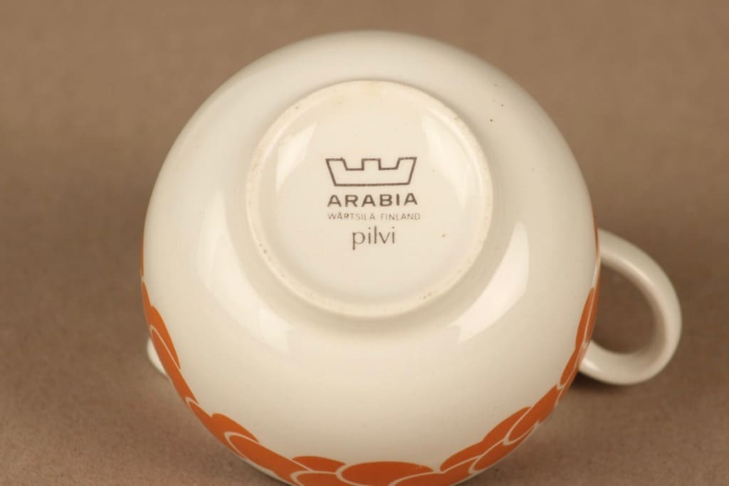 Arabia Pilvi sugar bowl and creamer, orange designer Göran Bäck 3